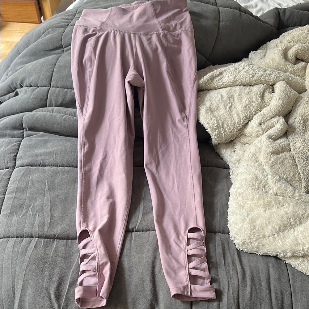 Apana Purple Leggings with Criss-Cross Ankle Design